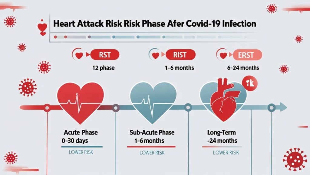 Timeline showing post-COVID heart attack risk over 24 months