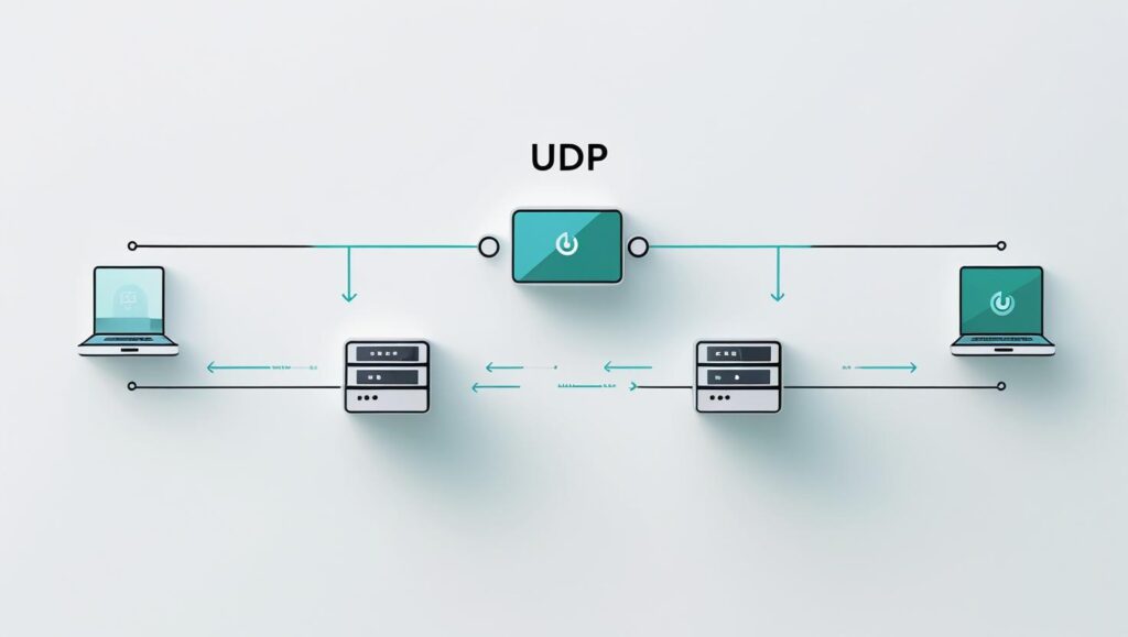 UDP packet flow diagram showing data sent without connection establishment