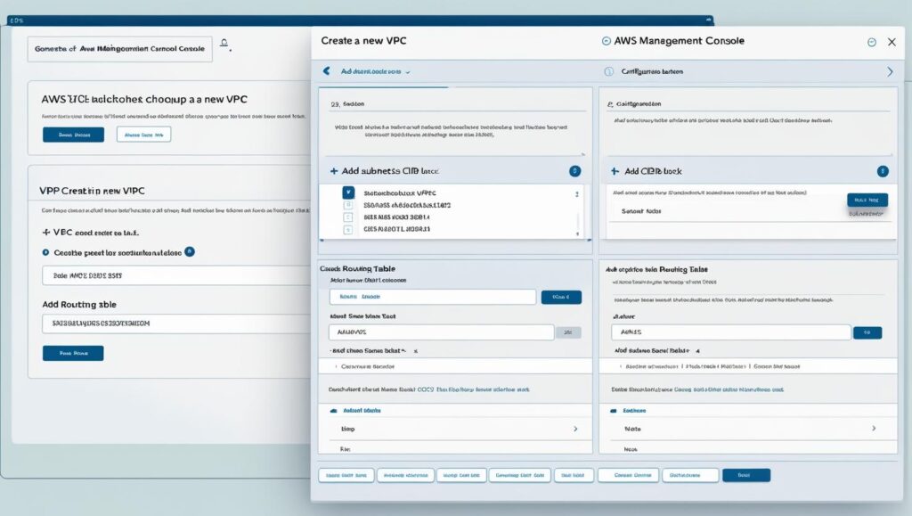 AWS console screenshot showing step-by-step creation of a Virtual Private Cloud (VPC)