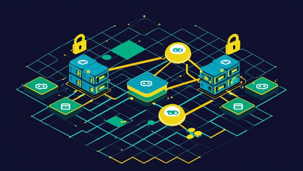 Graphic showing SSH key exchange with Diffie-Hellman algorithm and secure session setup.
