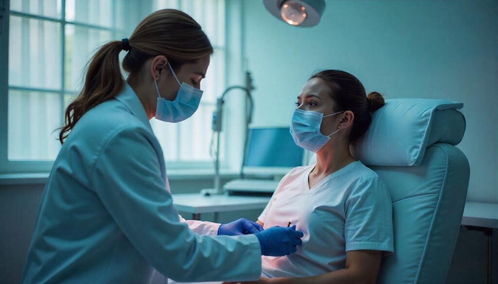Cardiologist examining post-COVID patient for heart risk