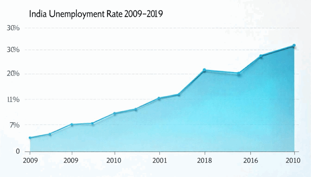 Line graph of India’s unemployment rate from 2009 to 2019.